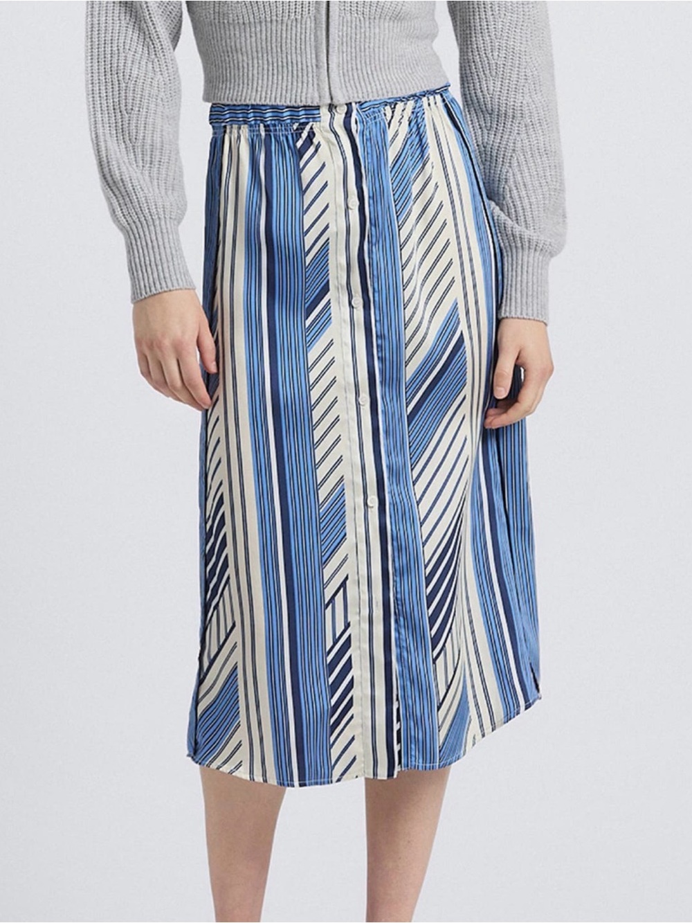 Derek Lam 10 Crosby Raveena Striped Midi Skirt 6 NEW